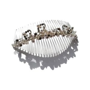 Bridal Hair Comb White Pearls Rhinestones 4" Silver NWOT